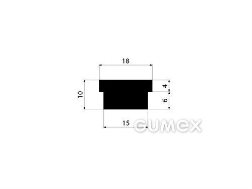 Pryžový profil tvaru "T", 10x18/15mm, 70°ShA, EPDM, -40°C/+100°C, černý